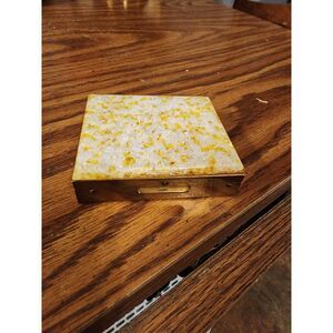 Vintage GOLD SUSPENDED FLAKES Lucite Brass Rectangle Loose Powder Compact Mirror